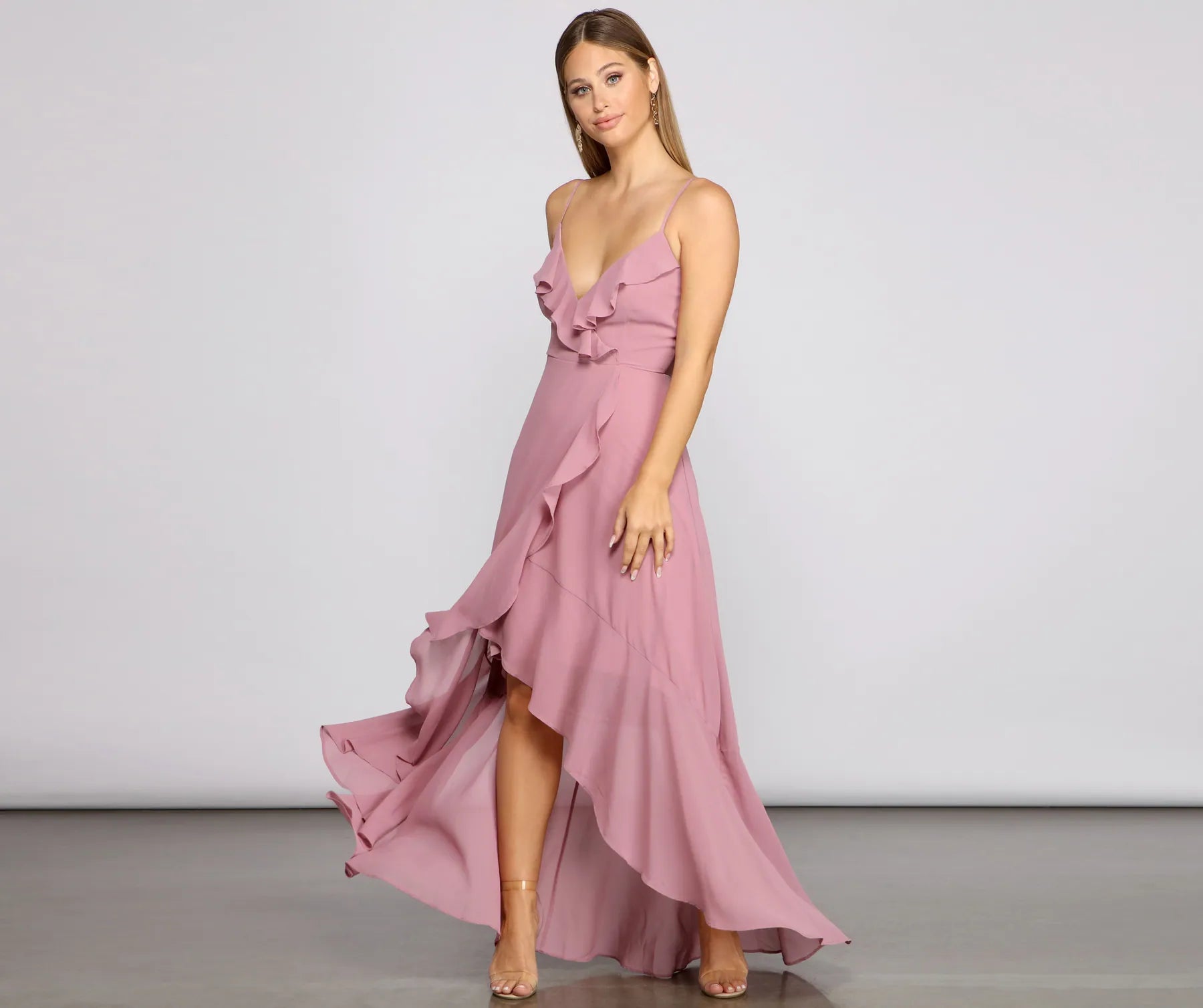"Chiffon dresses for women with a flowy and light feel"Frilly Romance Ruffled Chiffon High Low Dress "Chiffon dresses for women with a flowy and light feel"Frilly Romance Ruffled Chiffon High Low Dress