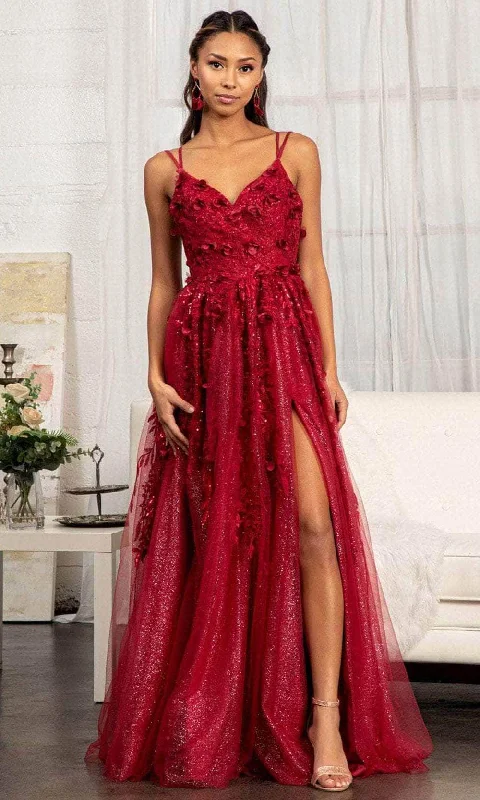 "Satin dresses for women for a luxurious appearance"GLS by Gloria GL3033 - Appliqued V-Neck Prom Gown "Satin dresses for women for a luxurious appearance"GLS by Gloria GL3033 - Appliqued V-Neck Prom Gown