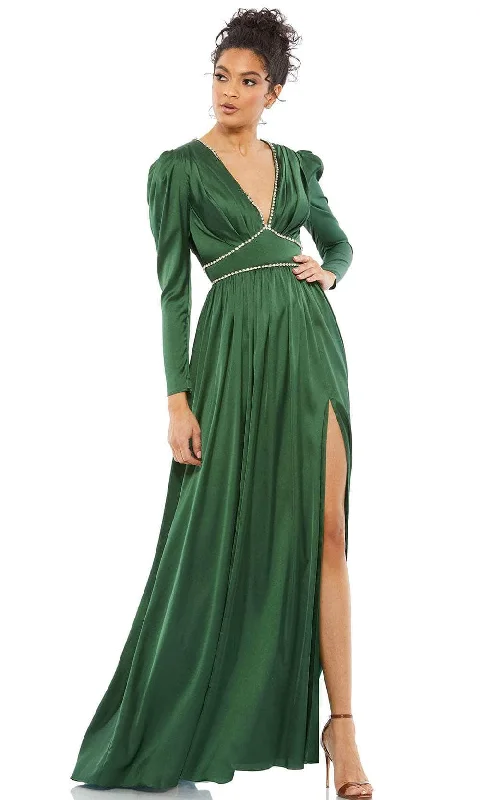 "Red dresses for women to make a bold statement"Ieena Duggal 55702 - Puffed Sleeve Evening Gown With Slit "Red dresses for women to make a bold statement"Ieena Duggal 55702 - Puffed Sleeve Evening Gown With Slit