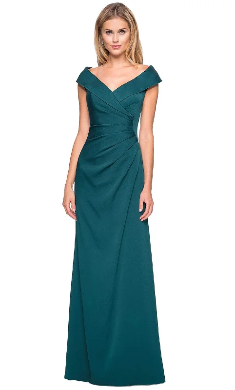 "Boho wedding dresses for women for a free - spirited vibe"La Femme - 26523 Wide V Neck Fold over Sleeves Long Gown "Boho wedding dresses for women for a free - spirited vibe"La Femme - 26523 Wide V Neck Fold over Sleeves Long Gown