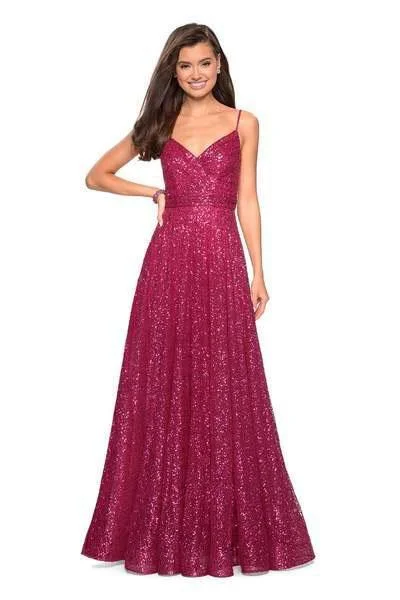 "Plus size formal dresses for women for special events"La Femme - 27747 Sequined V-neck A-line Dress