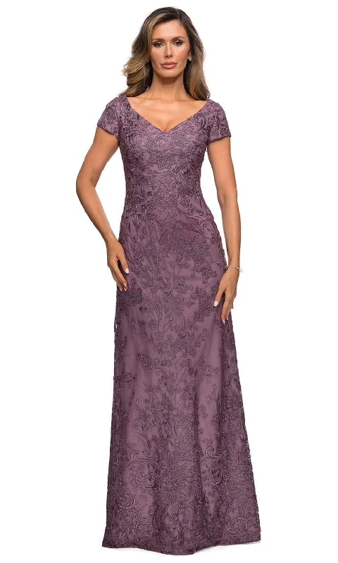 "Wrap dresses for women for an adjustable fit"La Femme - 27915 Short Sleeve Floral Embroidered Dress "Wrap dresses for women for an adjustable fit"La Femme - 27915 Short Sleeve Floral Embroidered Dress