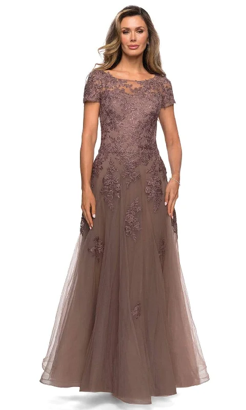 "Trendy casual dresses for women to wear at the beach"La Femme - 27958 Embroidered Short Sleeve Tulle A-Line Dress "Trendy casual dresses for women to wear at the beach"La Femme - 27958 Embroidered Short Sleeve Tulle A-Line Dress