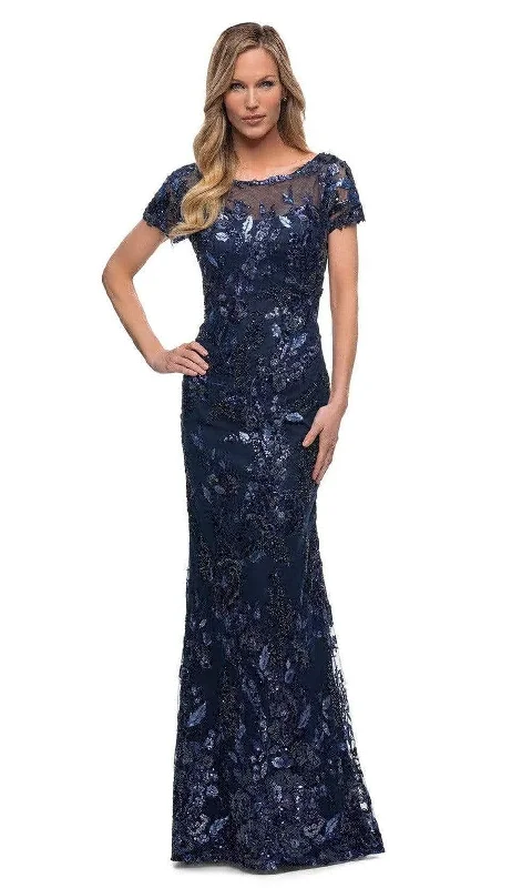 "Ruffled dresses for women for added femininity"La Femme - 29961 Floral Sequined Evening Mother of the Bride Dress