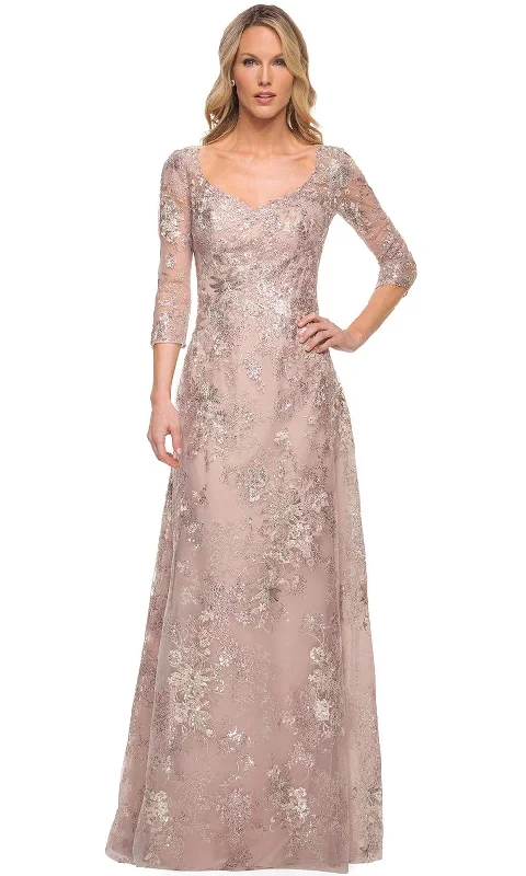 "Limited - Time Offer: Up to 50% Off on Women's Dresses!"La Femme 30054 - Embroidered V-Neckline A-Line Dress "Limited - Time Offer: Up to 50% Off on Women's Dresses!"La Femme 30054 - Embroidered V-Neckline A-Line Dress