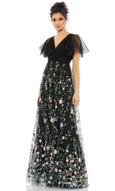 "Satin dresses for women for a luxurious appearance"Mac Duggal 67889 - Short Sleeve Floral Printed Evening Dress "Satin dresses for women for a luxurious appearance"Mac Duggal 67889 - Short Sleeve Floral Printed Evening Dress