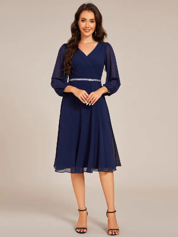 "Shirt dresses for women for a smart - casual style"Pleated A-Line Long Sleeve Midi Chiffon Wedding Guest Dress "Shirt dresses for women for a smart - casual style"Pleated A-Line Long Sleeve Midi Chiffon Wedding Guest Dress