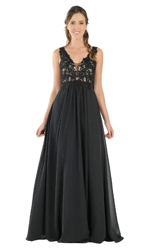 "Designer - inspired women's evening dresses"Poly USA - 8012 Embellished Lace Deep V-Neck Chiffon A-Line Dress "Designer - inspired women's evening dresses"Poly USA - 8012 Embellished Lace Deep V-Neck Chiffon A-Line Dress