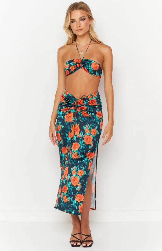 "Comfortable maternity dresses for pregnant women"Rani Red Floral Maxi Skirt