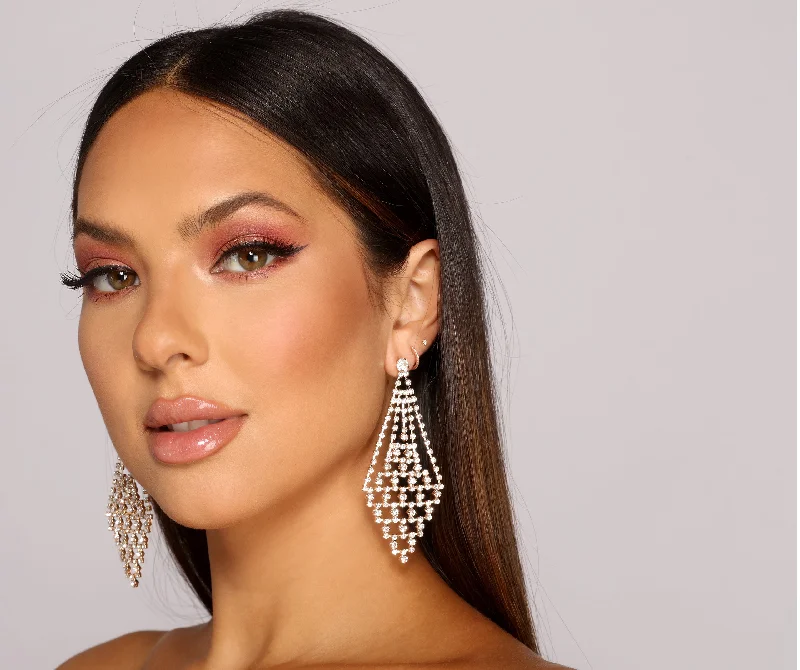 "Hurry! Limited Stock - Get Your Dream Dress with a Special Discount"Sparkle and Shine Rhinestone Kite Chandelier Earrings