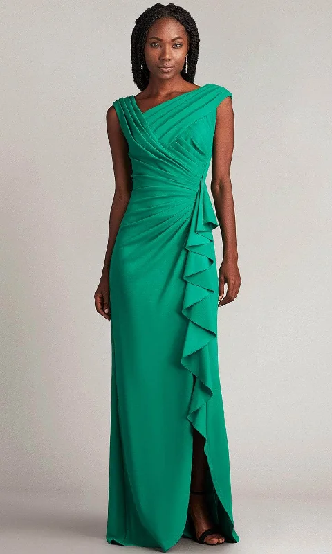 "Red dresses for women to make a bold statement"Tadashi Shoji BOS24245L - Cap Sleeve Ruffle Detail Dress