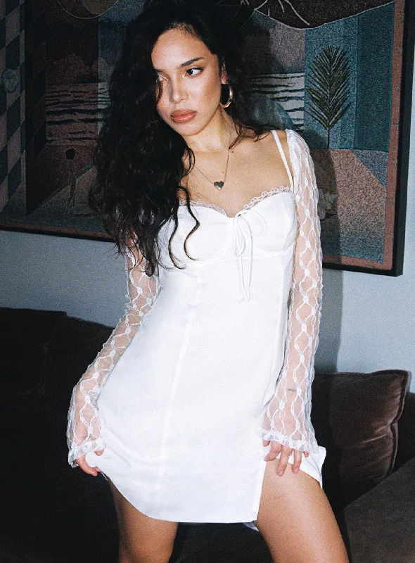 off shoulder mini dressesAshwood Lace Sleeve Mini Dress White Petite