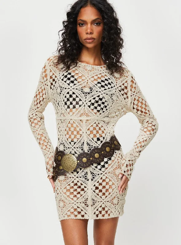custom made mini dressesAtzaro Crochet Mini Dress Almond