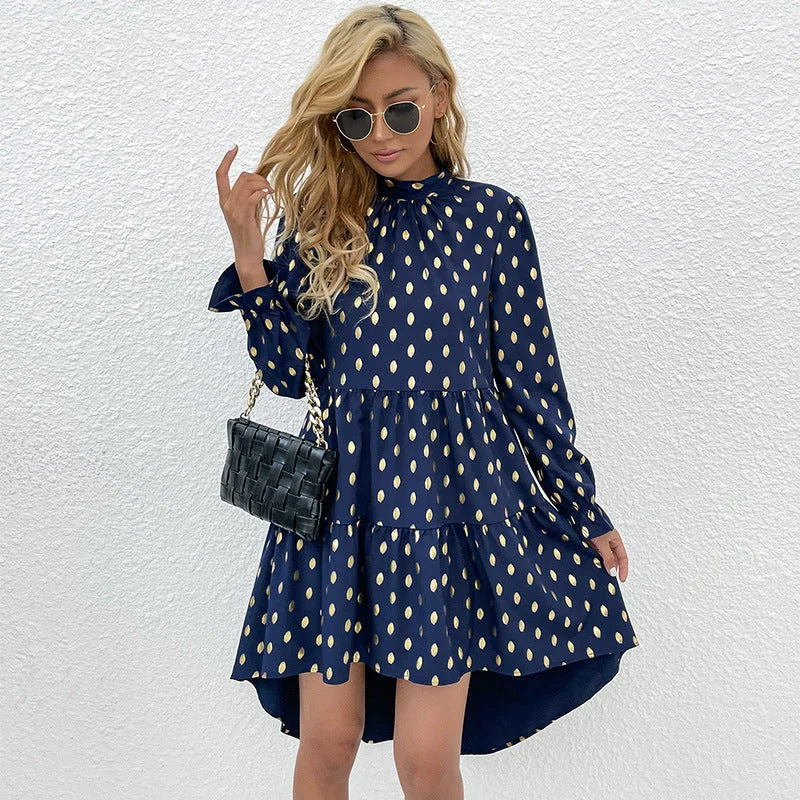 Valentine's Day mini dressesAyza Metallic Detailed Babydoll Dress - Navy