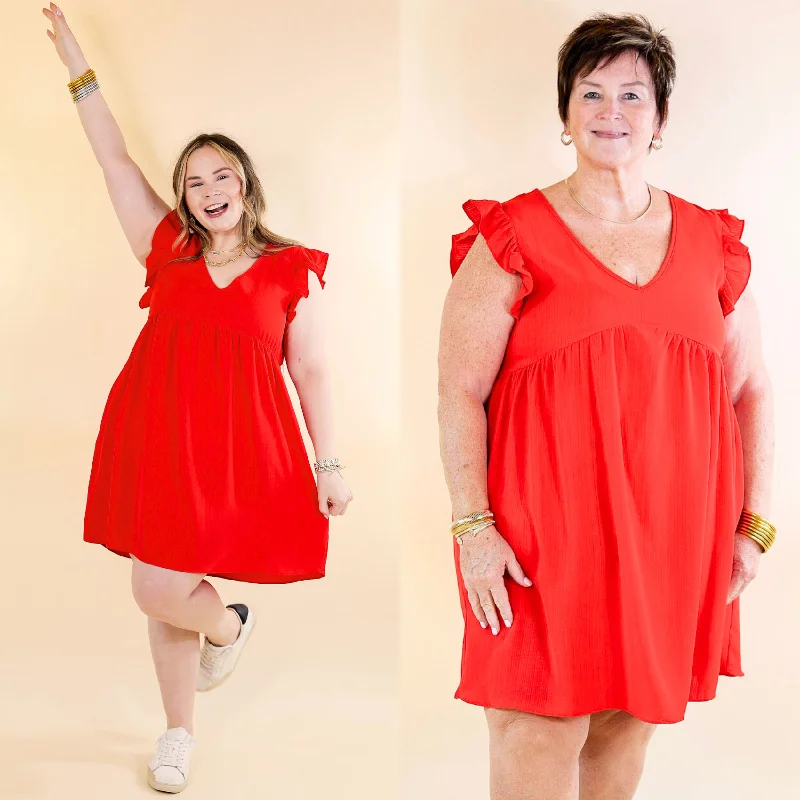 formal lace mini dressesCapture Your Attention V Neck Dress with Ruffle Cap Sleeves in Red formal lace mini dressesCapture Your Attention V Neck Dress with Ruffle Cap Sleeves in Red