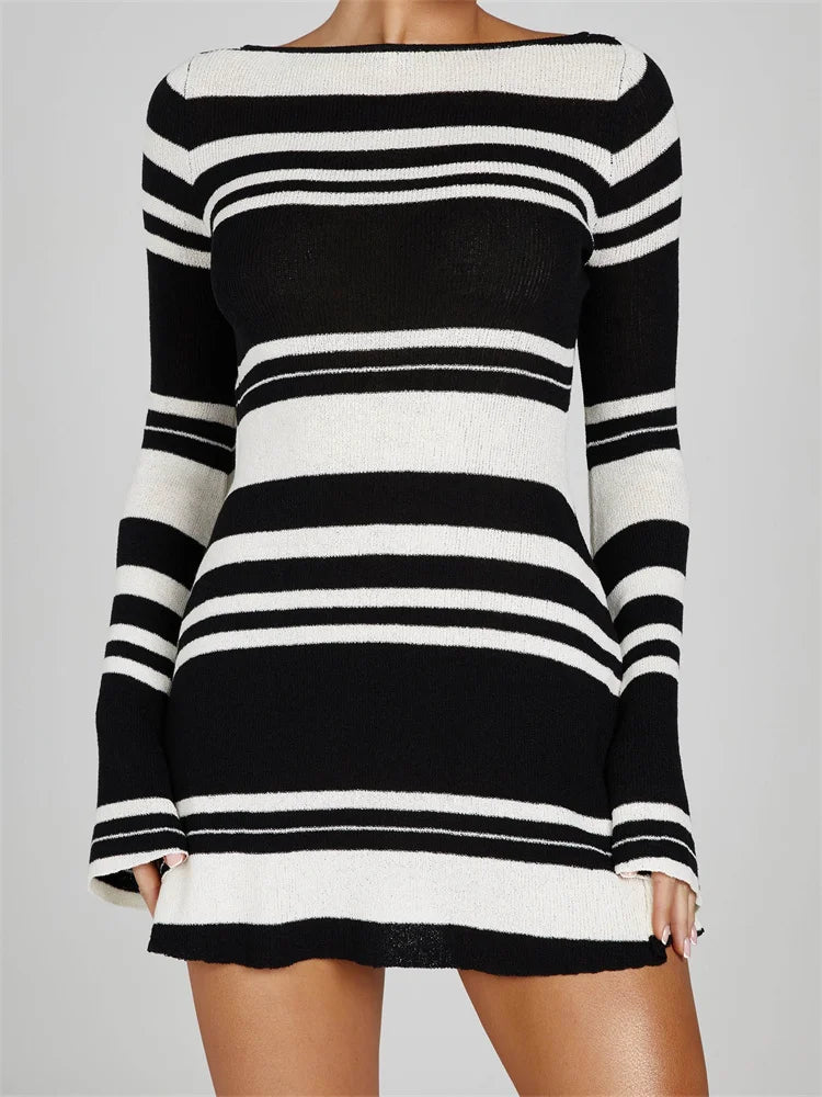 beach printed mini dressesFashionSierra - Elegant Fall Long Flare Sleeve Tie-up Mini Dress
