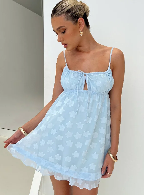 halter neck mini dressesEmpress Of Love Mini Dress Blue Floral Applique