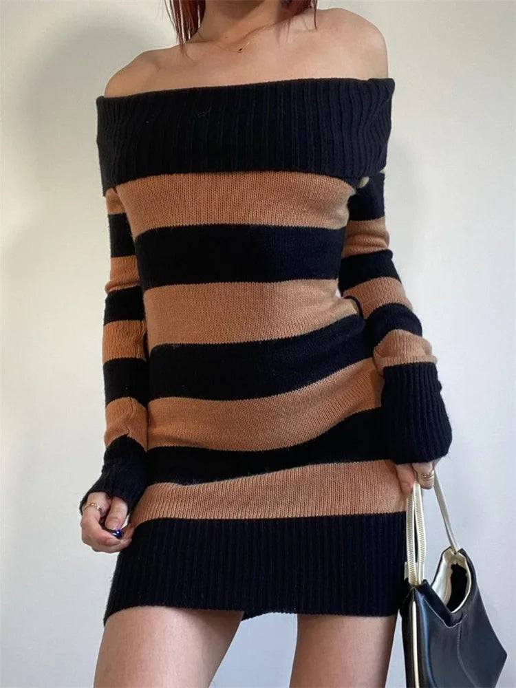 denim mini dressesFashionSierra - Fall Winter Striped Long Sleeve Slash Neck Off Shoulder Mini Dress denim mini dressesFashionSierra - Fall Winter Striped Long Sleeve Slash Neck Off Shoulder Mini Dress