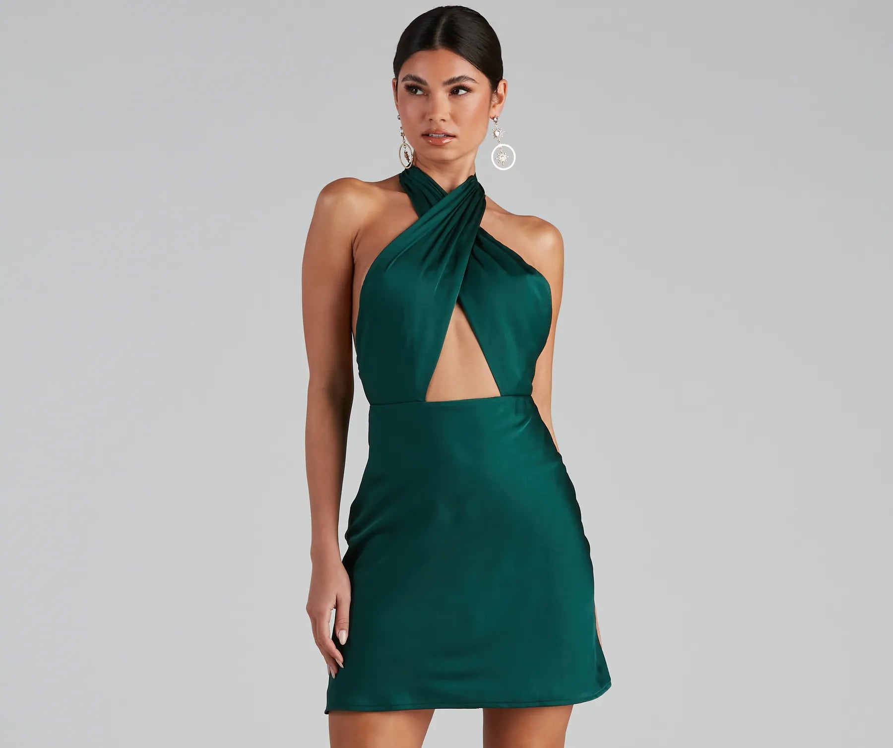 sustainable mini dressesFlirtatious Flare Halter Skater Dress