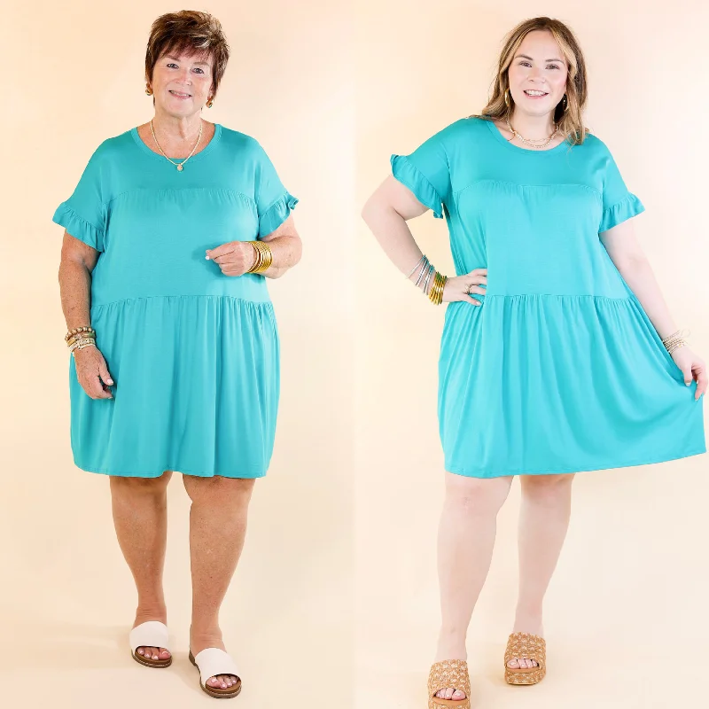 yellow mini dressesGorgeous Girly Ruffle Sleeve Tiered Dress in Teal
