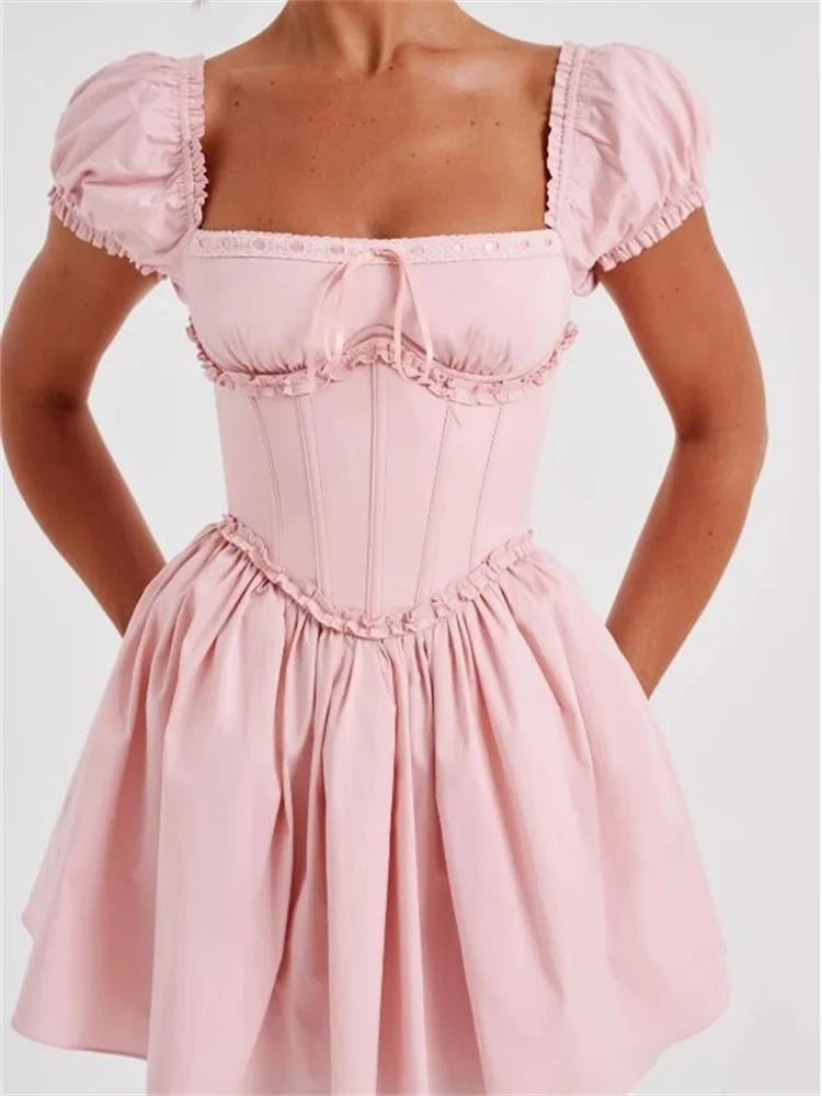 holiday themed mini dressesFashionSierra - High Waist Pleated Back Tie-up Ruffles Mini Dress holiday themed mini dressesFashionSierra - High Waist Pleated Back Tie-up Ruffles Mini Dress