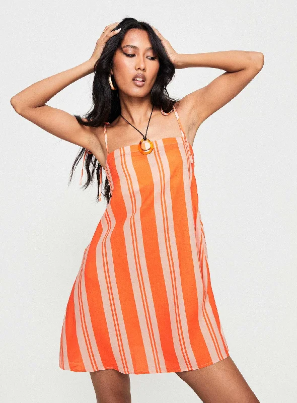 polka dot mini dressesJorgie Linen Blend Mini Dress Orange Multi