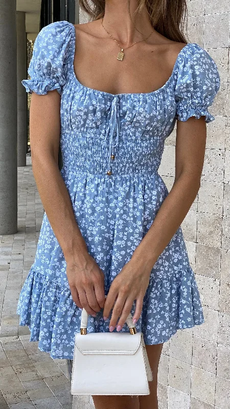 abstract print mini dressesKori Mini Dress - Blue Floral