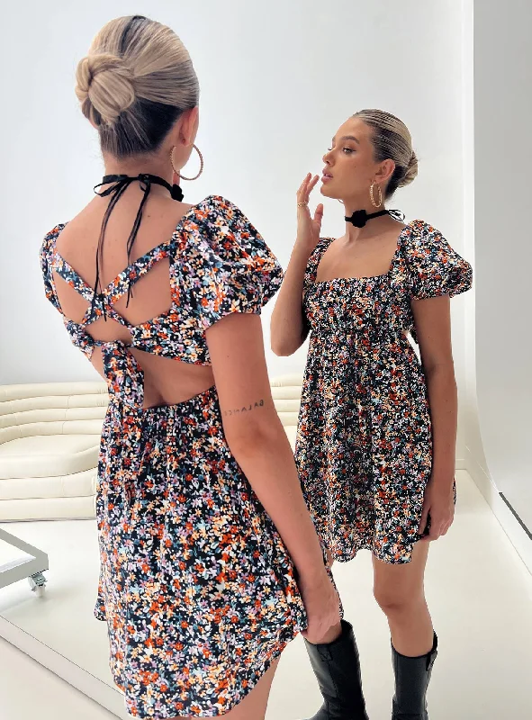 vintage style mini dressesLet's Dance Mini Dress Black Floral
