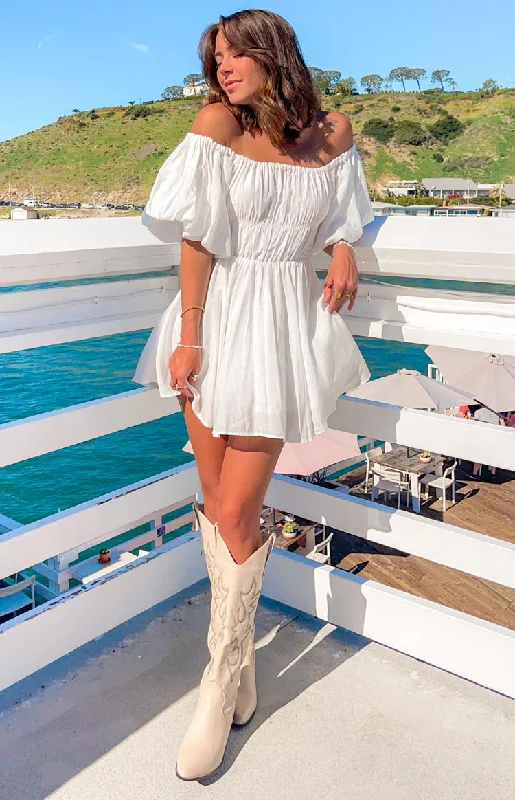wedding guest mini dressesParadise Puff Sleeve Dress White