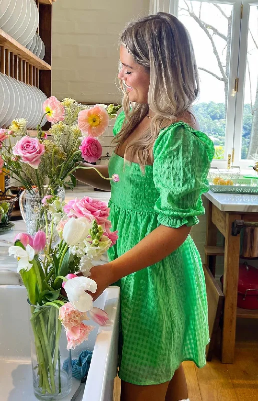 geometric print mini dressesRubi Green Babydoll Mini Dress