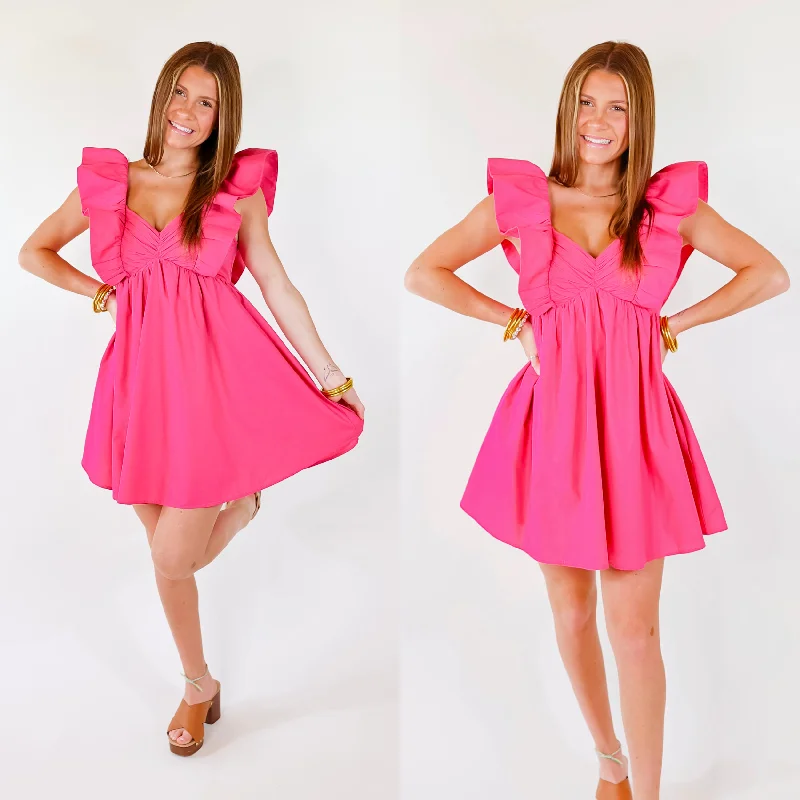 animal print mini dressesPixie Perfect Ruffled Sleeve V Neck Dress in Pink