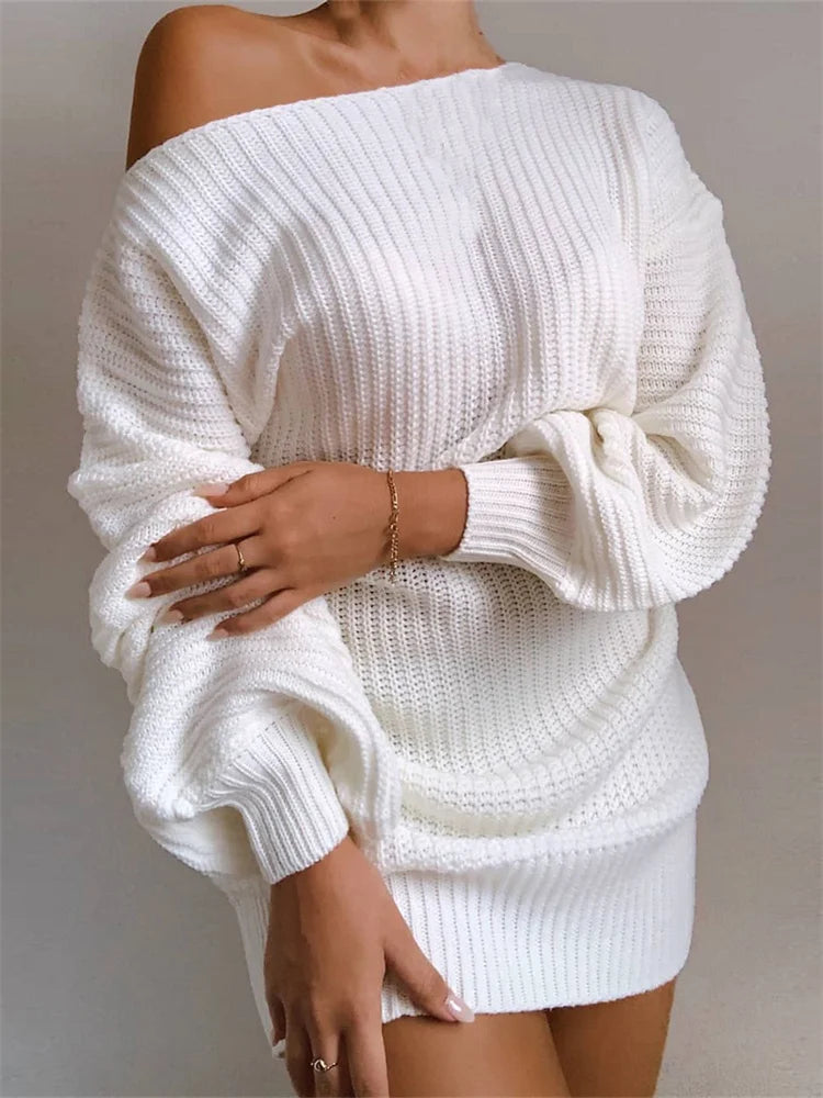 graduation mini dressesFashionSierra - Sexy Off Shoulder Solid Color Long Sleeve Sweater Mini Dress