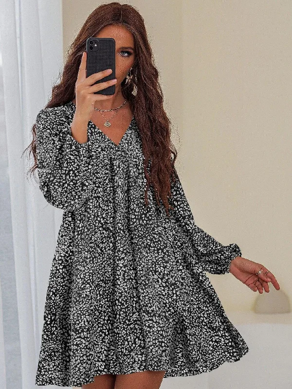 bridal party mini dressesSkylar Printed Tie Dress - Black - FINAL SALE