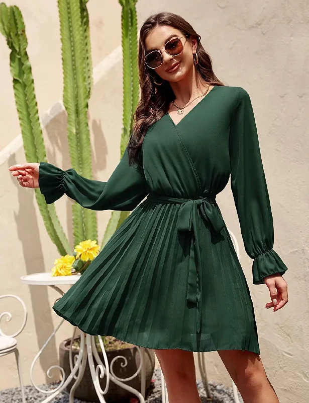 school uniform mini dressesSlow Dance Satin Wrap Dress - Hunter Green