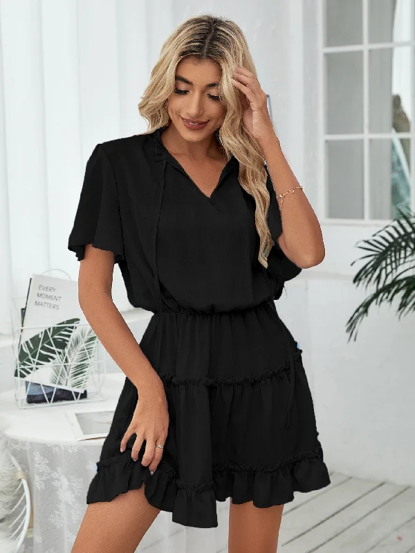 pink mini dressesSlow It Down Smocked Tassel Dress - Black