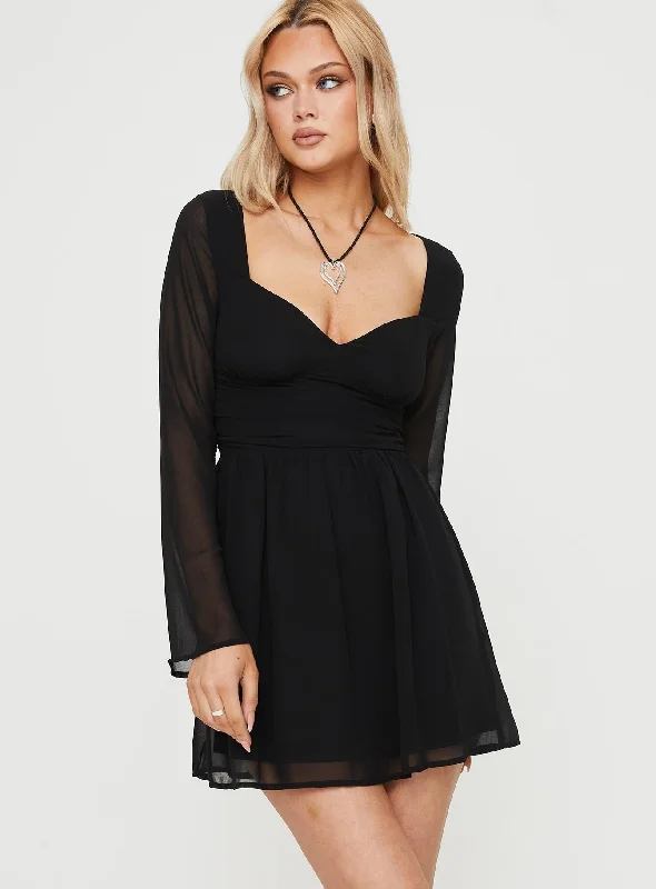 polka dot mini dressesSo Sweet Long Sleeve Mini Dress Black