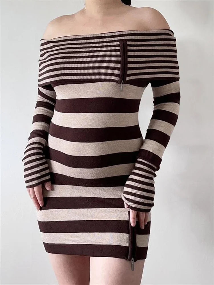 A line mini dressesFashionSierra - 2024 Spring Fall Long Sleeve Off-shoulder Knitted Slim Fit Mini Dress A line mini dressesFashionSierra - 2024 Spring Fall Long Sleeve Off-shoulder Knitted Slim Fit Mini Dress