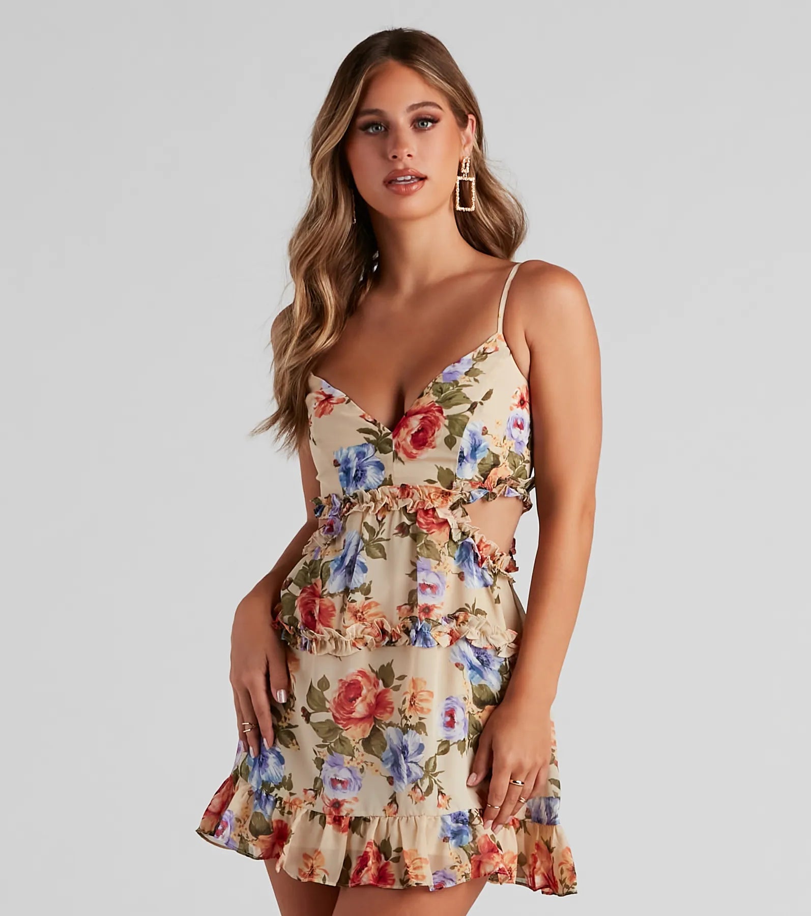 plaid mini dressesSunday's Best Floral Cutout Dress
