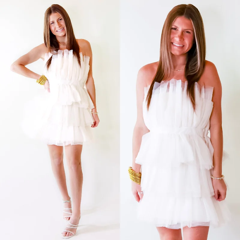 bridesmaid mini dressesLovestruck Babe Tulle Strapless Dress in Cream