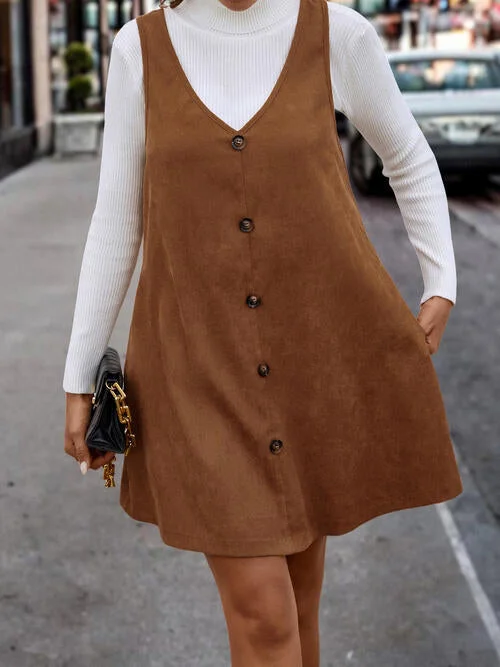 belted mini dressesV-Neck Buttoned Tank Dress