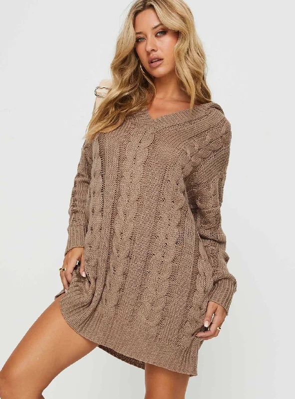 metallic mini dressesVerno Cable Knit Sweater Dress Oatmeal